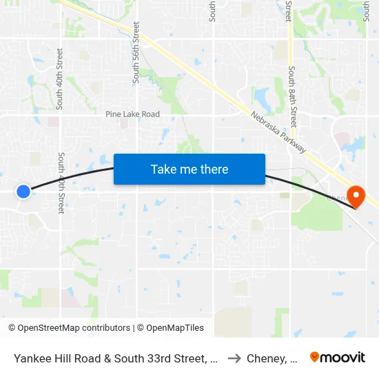Yankee Hill Road & South 33rd Street, Se to Cheney, NE map