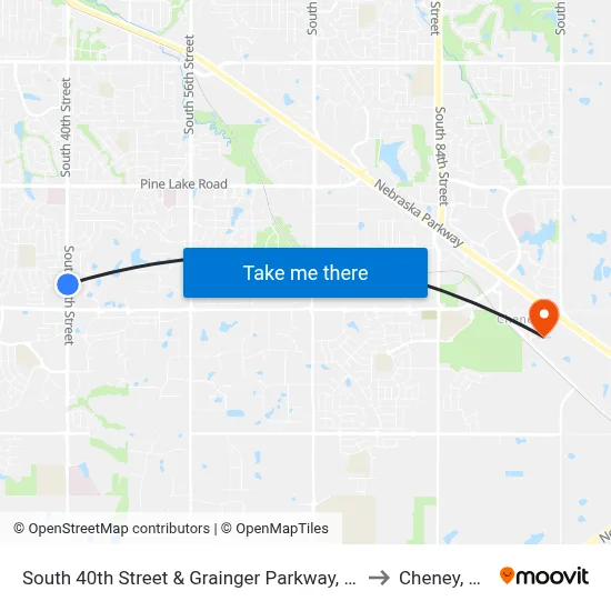 South 40th Street & Grainger Parkway, Se to Cheney, NE map