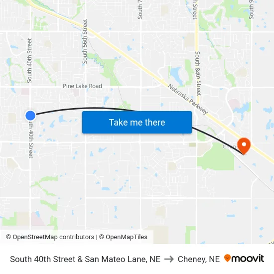 South 40th Street & San Mateo Lane, NE to Cheney, NE map