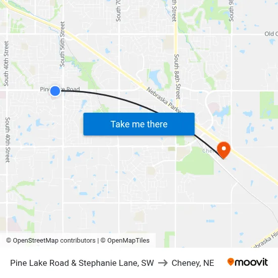 Pine Lake Road & Stephanie Lane, SW to Cheney, NE map