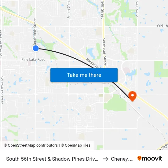 South 56th Street & Shadow Pines Drive, NE to Cheney, NE map
