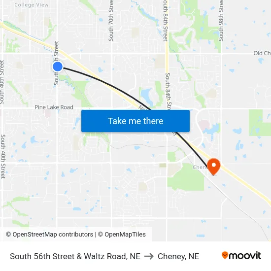 South 56th Street & Waltz Road, NE to Cheney, NE map
