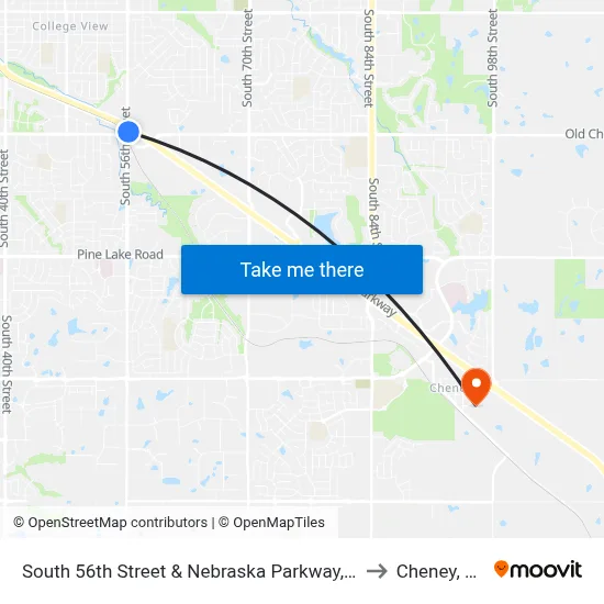 South 56th Street & Nebraska Parkway, Se to Cheney, NE map
