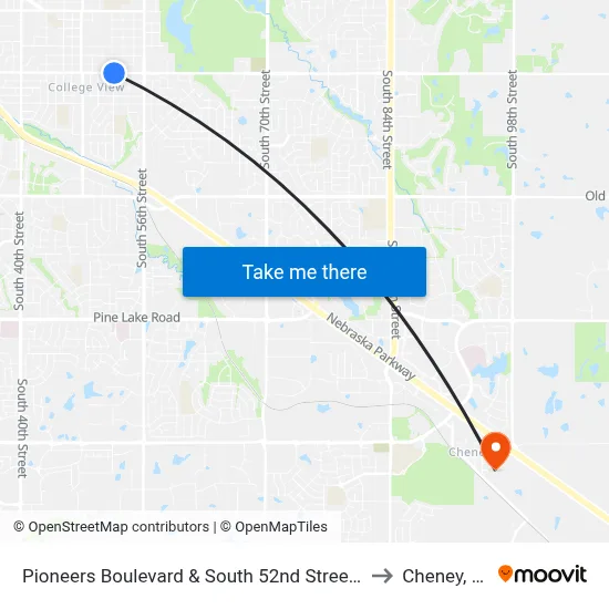 Pioneers Boulevard & South 52nd Street, NE to Cheney, NE map