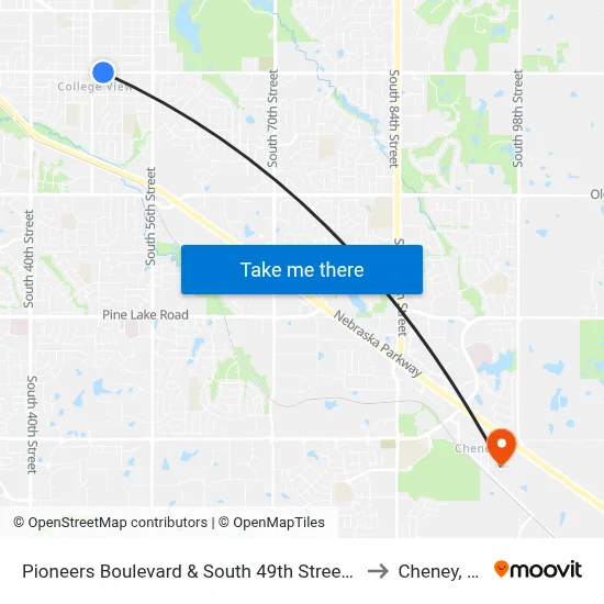 Pioneers Boulevard & South 49th Street, NE to Cheney, NE map
