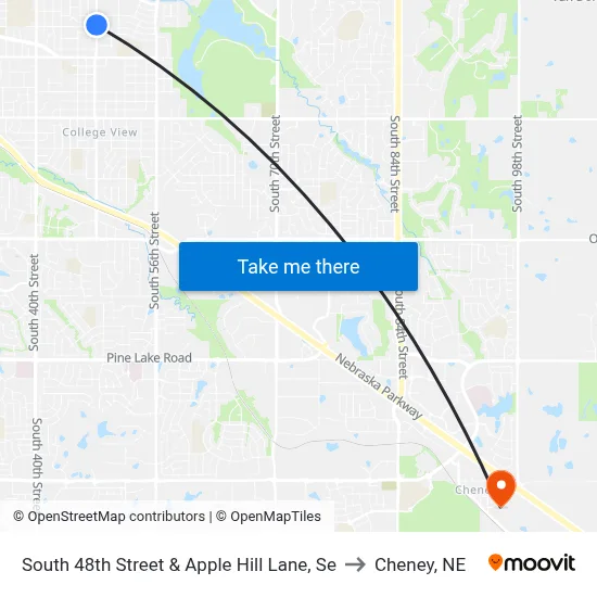 South 48th Street & Apple Hill Lane, Se to Cheney, NE map
