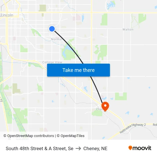 South 48th Street & A Street, Se to Cheney, NE map