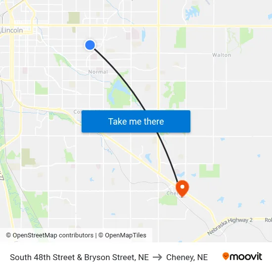 South 48th Street & Bryson Street, NE to Cheney, NE map