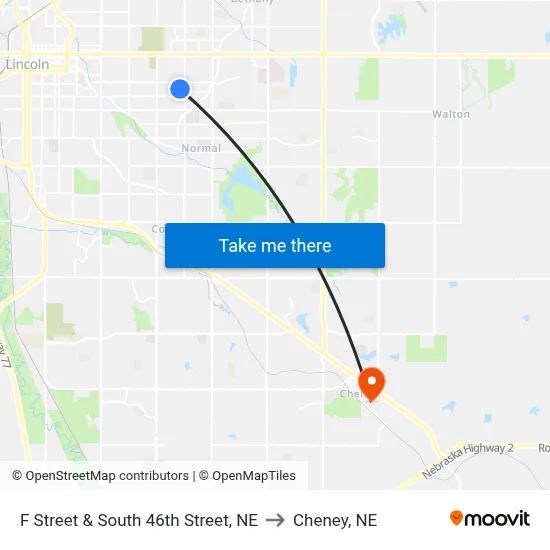 F Street & South 46th Street, NE to Cheney, NE map