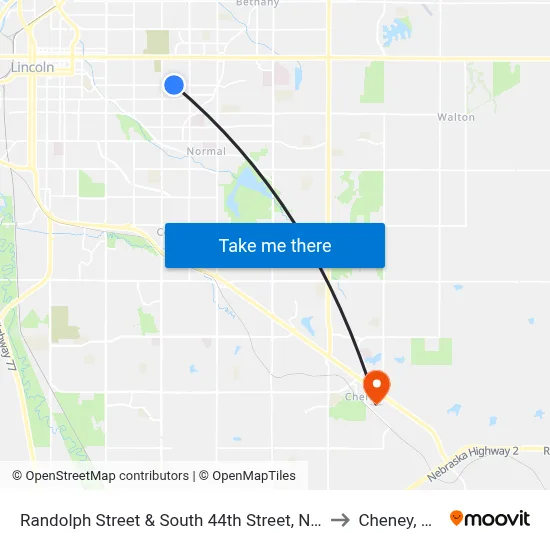 Randolph Street & South 44th Street, NW to Cheney, NE map