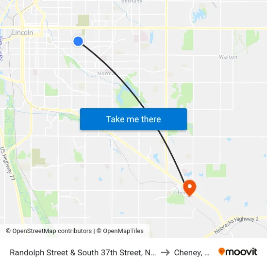 Randolph Street & South 37th Street, NW to Cheney, NE map