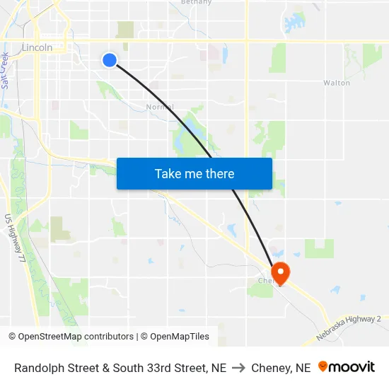 Randolph Street & South 33rd Street, NE to Cheney, NE map