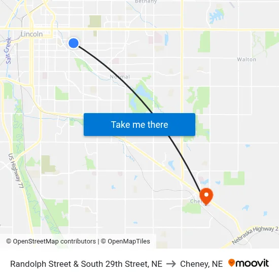 Randolph Street & South 29th Street, NE to Cheney, NE map