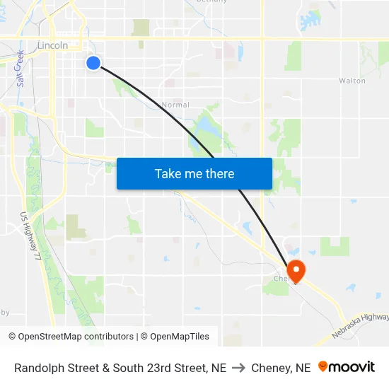 Randolph Street & South 23rd Street, NE to Cheney, NE map