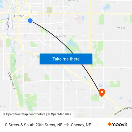 G Street & South 20th Street, NE to Cheney, NE map