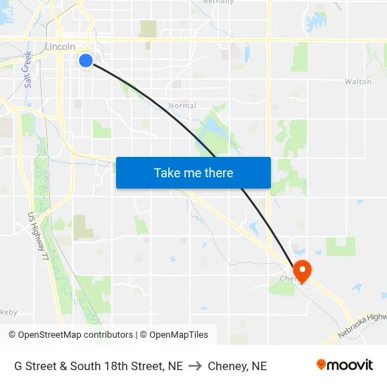 G Street & South 18th Street, NE to Cheney, NE map