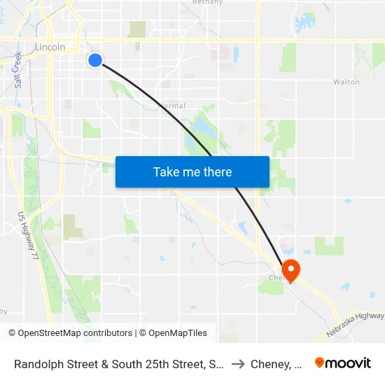 Randolph Street & South 25th Street, SW to Cheney, NE map