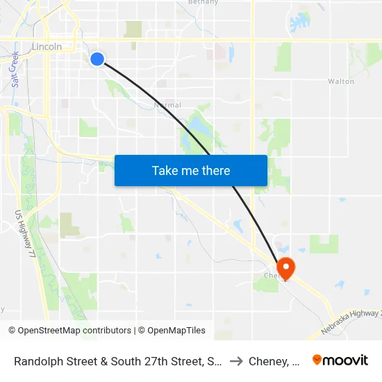 Randolph Street & South 27th Street, SW to Cheney, NE map