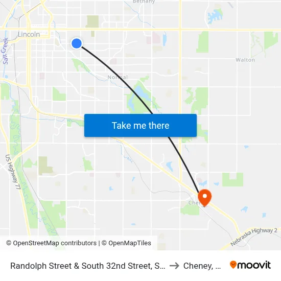 Randolph Street & South 32nd Street, SW to Cheney, NE map