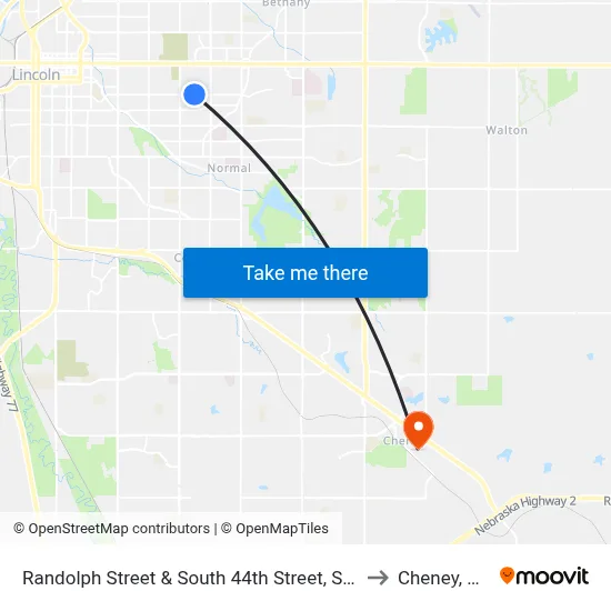 Randolph Street & South 44th Street, SW to Cheney, NE map