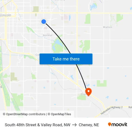 South 48th Street & Valley Road, NW to Cheney, NE map