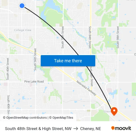 South 48th Street & High Street, NW to Cheney, NE map