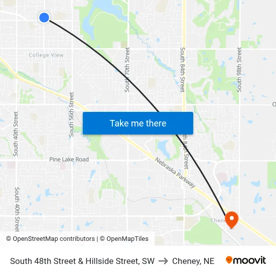 South 48th Street & Hillside Street, SW to Cheney, NE map