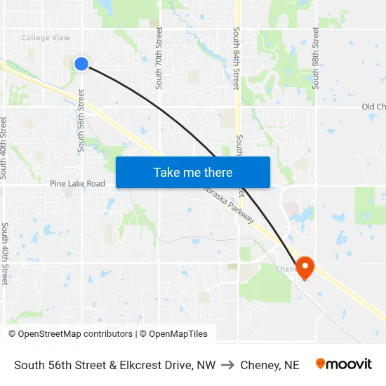 South 56th Street & Elkcrest Drive, NW to Cheney, NE map