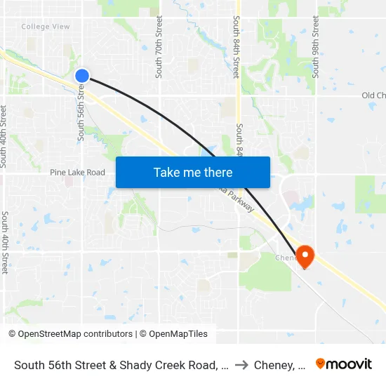 South 56th Street & Shady Creek Road, NW to Cheney, NE map