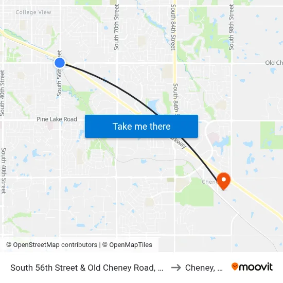 South 56th Street & Old Cheney Road, SW to Cheney, NE map