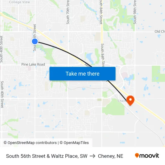 South 56th Street & Waltz Place, SW to Cheney, NE map