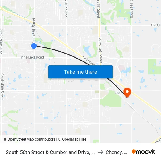 South 56th Street & Cumberland Drive, SW to Cheney, NE map