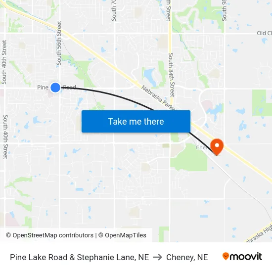 Pine Lake Road & Stephanie Lane, NE to Cheney, NE map