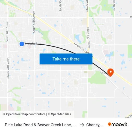 Pine Lake Road & Beaver Creek Lane, NW to Cheney, NE map