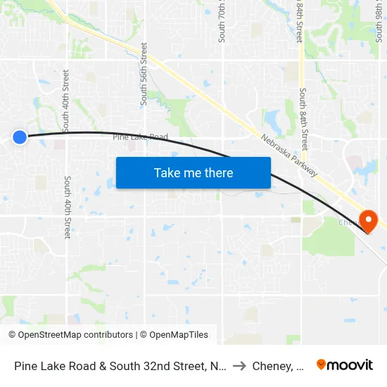 Pine Lake Road & South 32nd Street, NW to Cheney, NE map