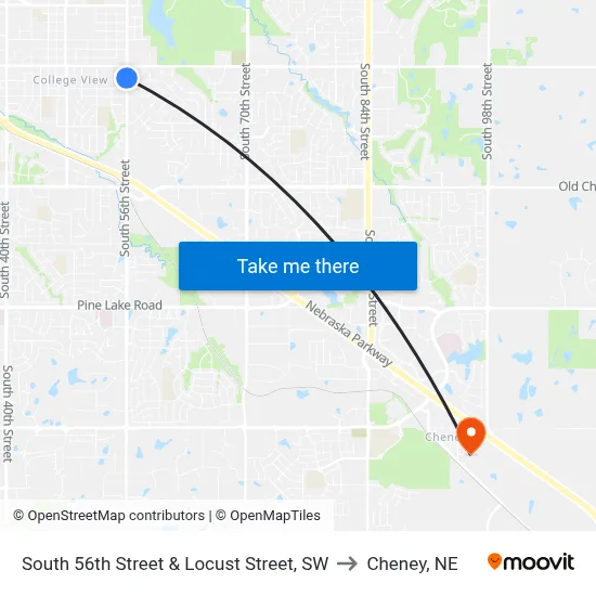 South 56th Street & Locust Street, SW to Cheney, NE map