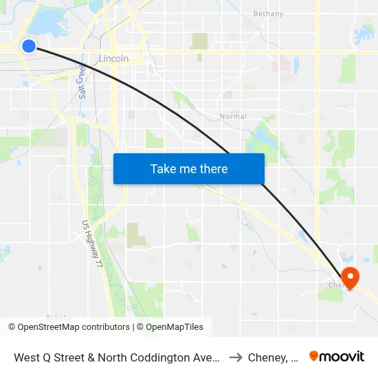 West Q Street & North Coddington Avenue to Cheney, NE map