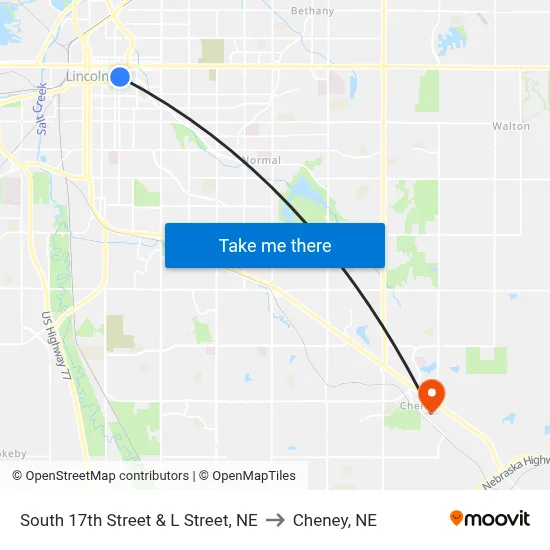 South 17th Street & L Street, NE to Cheney, NE map