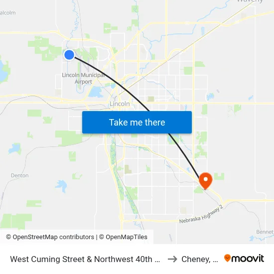 West Cuming Street & Northwest 40th Street to Cheney, NE map