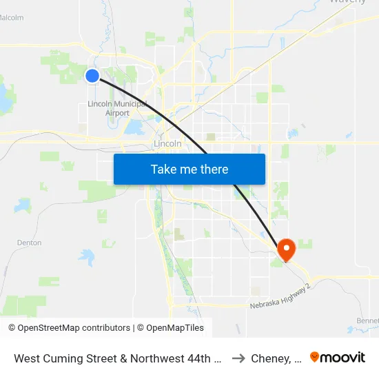 West Cuming Street & Northwest 44th Street to Cheney, NE map