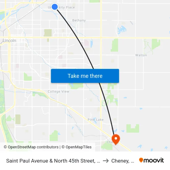 Saint Paul Avenue & North 45th Street, NE to Cheney, NE map