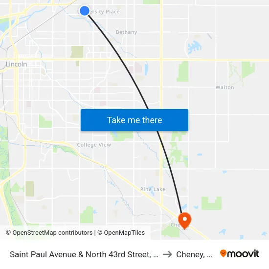 Saint Paul Avenue & North 43rd Street, NE to Cheney, NE map
