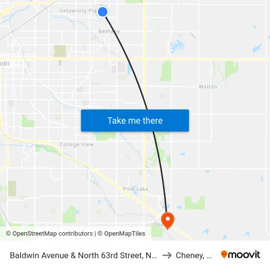 Baldwin Avenue & North 63rd Street, NW to Cheney, NE map