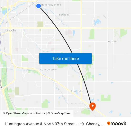Huntington Avenue & North 37th Street, NE to Cheney, NE map