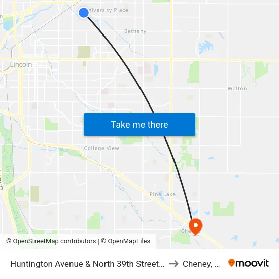 Huntington Avenue & North 39th Street, N to Cheney, NE map