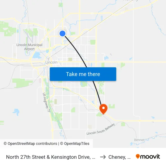 North 27th Street & Kensington Drive, SW to Cheney, NE map