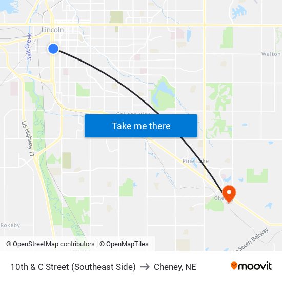 10th & C Street (Southeast Side) to Cheney, NE map