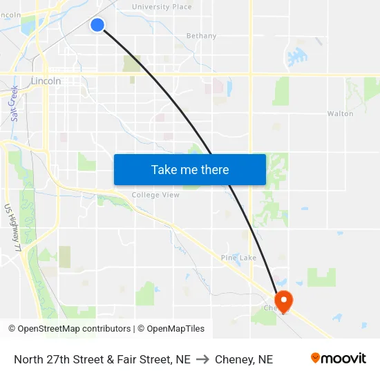 North 27th Street & Fair Street, NE to Cheney, NE map