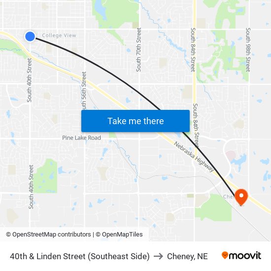 40th & Linden Street (Southeast Side) to Cheney, NE map