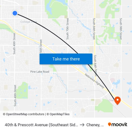 40th & Prescott Avenue (Southeast Side) to Cheney, NE map